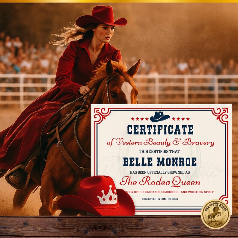 Western Pageant Editable Rodeo Queen Certificate Template: Western Pageant Award ...
