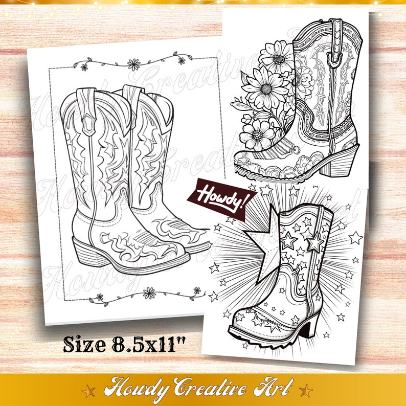 Cowgirl Boots Coloring Pages | Blooming Boots Adult Coloring Pages ...