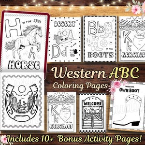 Western ABC Coloring Pages: Cowboy Cowgirl Baby Shower (Digital Download)