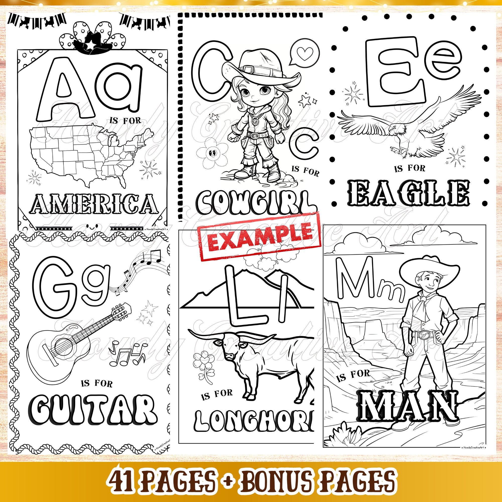 Cowboy ABC Coloring Pages | Fun Western Baby Shower Activity Pack for Kids | Alphabet Coloring ...