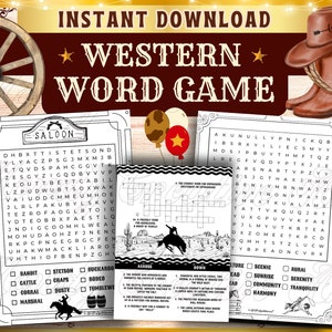 Western Word Game Fun Cowboy Country Theme Activity Sheets Wild