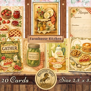 Digitale Bauernhaus Küche Ephemera Karten | Druckbare Vintage Rezept Tags | Vintage Landhaus Dekorpapier für Junk Journals & Crafts