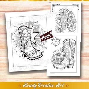 Cowgirl Boots Coloring Pages | Blooming Boots Adult Coloring Pages ...
