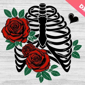 Caixa torácica Rose Svg, Caixa torácica floral SVG, Flores de caixa torácica svg, Flor de esqueleto Svg, costelas svg, Costelas de esqueleto florais, Ossos Svg, Caixa torácica floral, Cricut