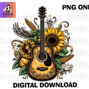 Guitar Sunflower V1 png,a girl loves  music png sublimation,country life png, country music png, western png design,Southern png, Guitar Png