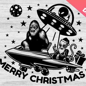 Bigfoot en alien kerst svg png, Sasquatch SVG, Bigfoot Svg, grappige Svg, Alien Svg, UFO svg, maanster, gepersonaliseerde geschenken, unieke vakantie, Cricut