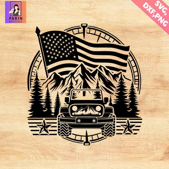 Patriotic Off Road SVG: USA Flag, Mountain Adventure (Digital Download)