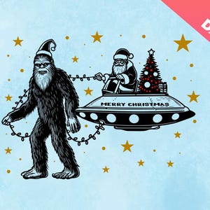 Bigfoot en santa Christmas svg png, Sasquatch SVG, Bigfoot Svg, grappige Svg, Alien Svg, UFO svg, maanster, gepersonaliseerde geschenken, unieke vakantie, Cricut