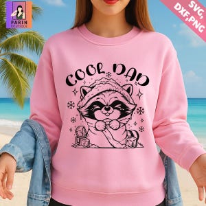 Mignon raton laveur papa cool Svg Png, conception de chemise pour la fête des pères, clipart papa animal hiver, cadeau de Noël papa mignon pour sublimation, citation drôle Cricut