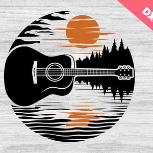 Gitaar Lake Shadow V2 SVG, Love Guitar Musician, prachtige gitaar Lake Shadow, Guitar Sunset Svg, Reflection Sunset, cadeau voor gitarist, Cricut