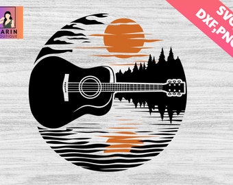 Guitar Lake Shadow V2 svg, Love Guitar Musician, beautiful guitar lake shadow,Guitar Sunset Svg,Reflection Sunset ,gift for guitarist,Cricut