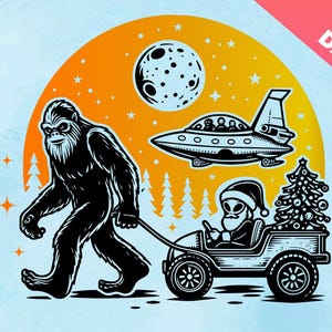 Bigfoot en alien kerst svg png, Sasquatch SVG, Bigfoot Svg, grappige Svg, Alien Svg, UFO svg, maanster, gepersonaliseerde geschenken, unieke vakantie, Cricut