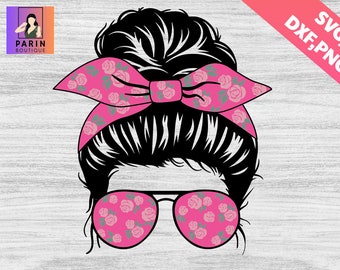 Messy bun Rose svg,Mom life  svg,Glasses Bow Messy Bun Woman,Mom Kid Life,Mom Daughter,Family Life,Messy Bun,transparent mom svg,mama design