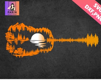Guitar Lake Shadow svg, Love Guitar Musician, beautiful guitar lake shadow,Guitar Sunset Svg,Reflection Sunset svg,gift for guitarist,Cricut