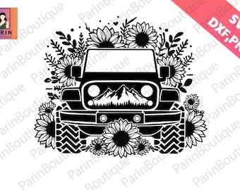 Offroad Lover with sun Flowers svg png,mom life,Offroad Lover,4x4,USA Off road Vehicle,Outdoors Life,Off-road,Dirty,blossom,flora png,Cricut