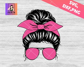 Glasses Bow Messy Bun Woman svg,Mom Kid Life PNG,Mom Daughter svg,Family Life svg,Messy Bun Svg,transparent mom svg,mama design png,Cricut