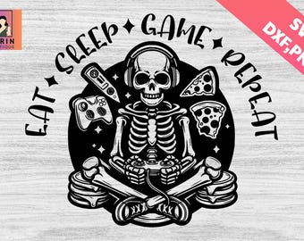 Eat Sleep Game Repeat Svg Png,Video Game Skull Svg,Controller Svg,Video Game,Gaming,Gamer Skull Headphones,Gamer Quote,Gamer Sayings,Cricut