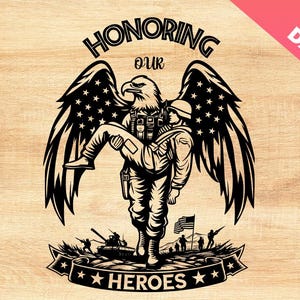 Honouring Our Heroes svg, US Adler-Soldat, kniend, erinnern sich an ihr Opfer, Gedenktag, Militär, patriotisches Design, ehren und sich erinnern, Cricut