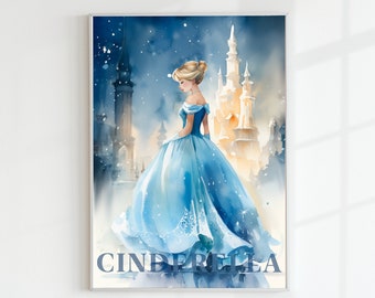 Princess Cinderella - Watercolor digital Poster - Christmas version