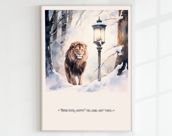 Things never happen twice - Narnia watercolor poster - Aslan's wise words