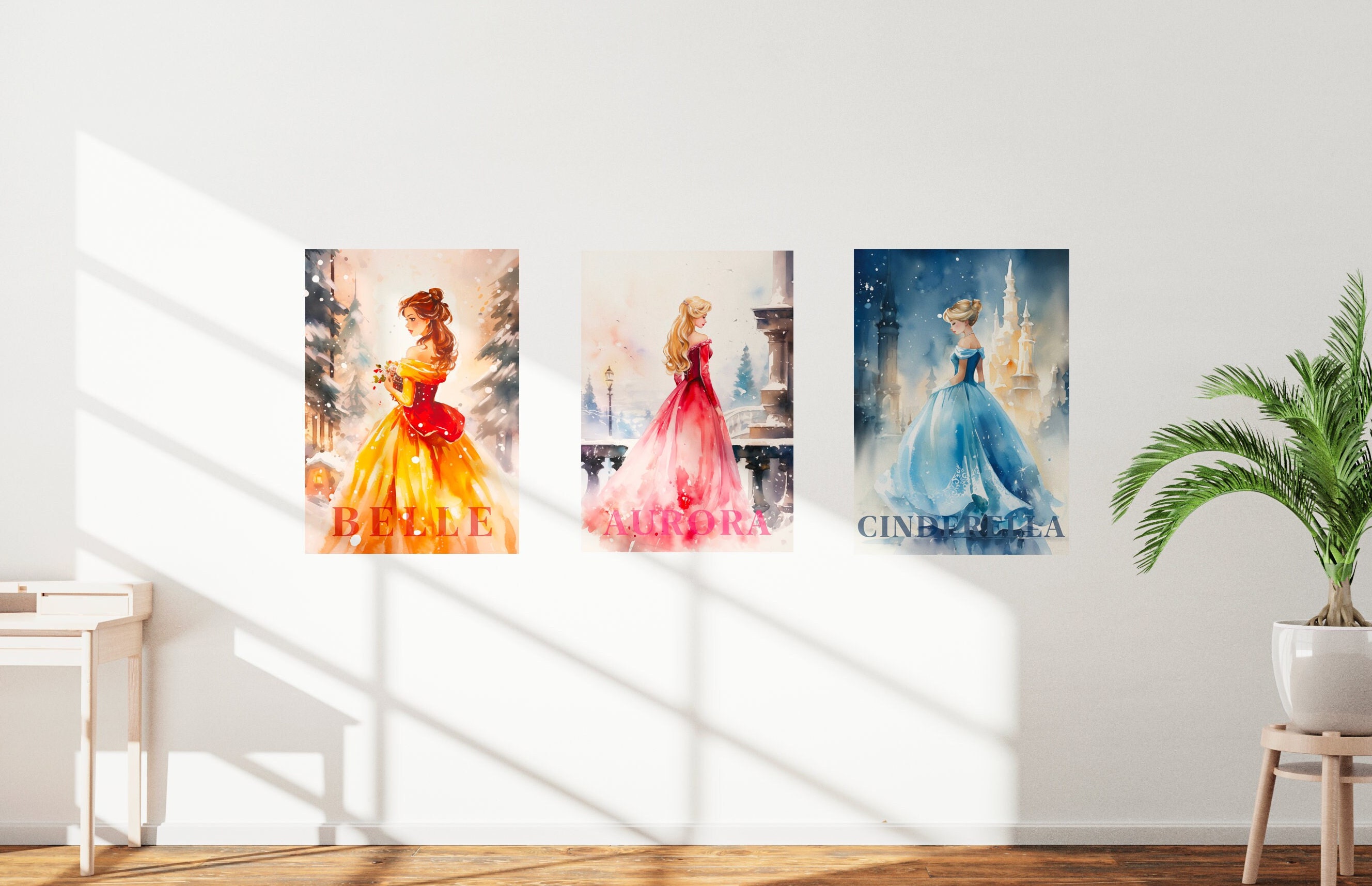 Princess Belle Watercolor Digital Poster Christmas Version Etsy