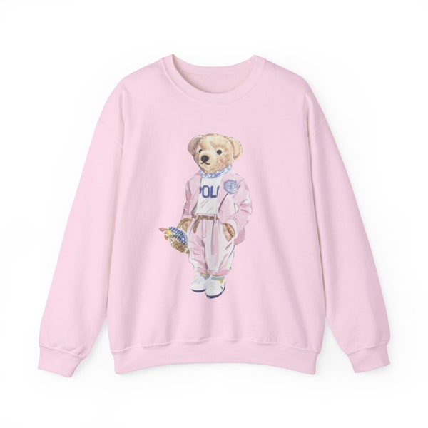 Unisex Spring Polo Bear Crewneck Pink Sweatshirt, Farmers Marker Bear, Animal Sweater, Bear Lover Shirt  Sweatshirt Teddy Bear, Pink Bear