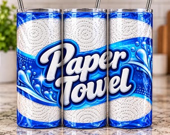 Funny Paper Towel Tumbler Wrap PNG, Realistic Paper Towel Package Design, 20oz Skinny Tumbler Sublimation, Unique Novelty Cup Design