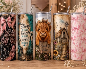 5 Tumbler Wrap Bundle | 20oz Skinny Tumbler PNG Designs | Digital Download | Sublimation Wrap Bundle | Seamless Tumbler Designs | Instant