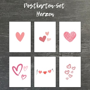 Lot de 6 cartes postales coeurs - anniversaire - Fête des mères - cartes de voeux - amour - Saint Valentin - fiançailles - romantique