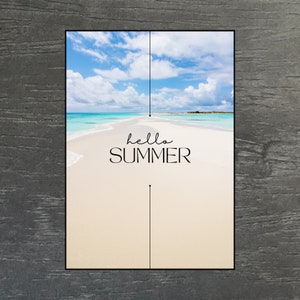 Postal de Hola Verano – Tarjeta de Felicitación con Mar y Playa – Decoración Veraniega y Ambiente Festivo