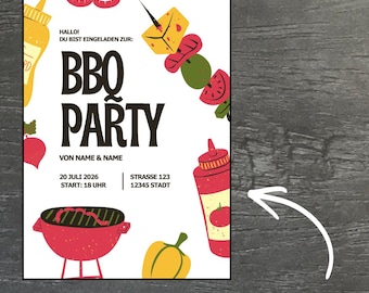 Convite personalizado para festa de churrasco | Cartão postal para festa de churrasco de verão | Convite para festa no jardim | Saudações de verão com churrasco