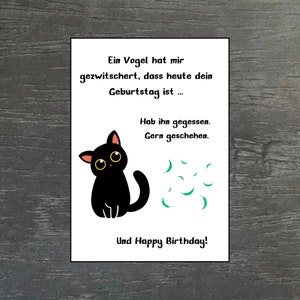 Postkarte - Geburtstag - Katze - Happy Birthday - Grußkarte - Vogel - Geburtstagskarte - "Ein Vogel hat mir gezwitschert" - Karte - Geschenk