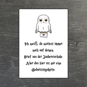 Biglietto di auguri di compleanno | Lettera da una scuola di magia | Gufo | A6 | Busta disponibile su richiesta | Fatto a mano | Tedesco | Biglietto di auguri di buon compleanno