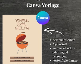 Convite para Festa de Churrasco - Modelo para Imprimir no Canva | Convite Digital para Festa de Verão | Faça Você Mesmo para Festa de Churrasco no Jardim (A4) | Download para Festa de Churrasco
