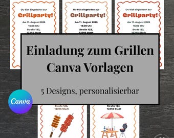 Convite para Festa de Churrasco - Modelo Canva | Convite Digital para Festa de Verão para Imprimir | Festa de Churrasco no Jardim (A4) | Churrasco