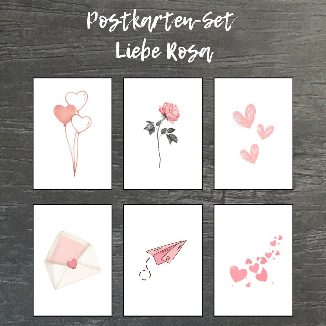 Set of 6 Postcards, Love Pink - Greeting Cards - Birthday - Valentine's ...