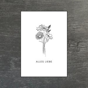 Postkarte zum Muttertag | "Alles Liebe" mit Blumenstrauß | A6 Grußkarte | minimalistisch | Florale Postkarte | Geschenk zum Muttertag