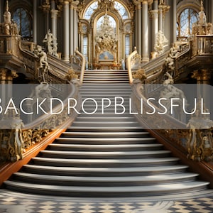 Enchanted Staircase Digital Photography Background Castle Stairs Digital Backdrop Regal Staircase Backdrop for Wedding and Maternity