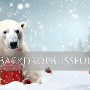 Christmas Polar Bear Digital Background, Digital Backdrop for Kids, Digital Backdrop Photography, PolarBear Photo Backdrop, Instant Download