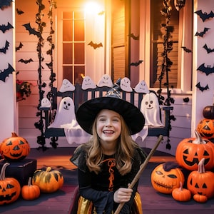 Whimsical Halloween Front Porch Digital Backdrop Background, Halloween Photography, Fall, Autumn, Composite