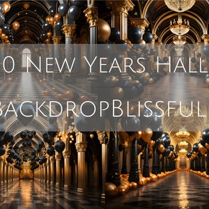 20 New Year&#39;s Celebration Hall Digital Backdrops Bundle for Composite Photography, Studio Backdrop Overlays, Photoshop Overlays