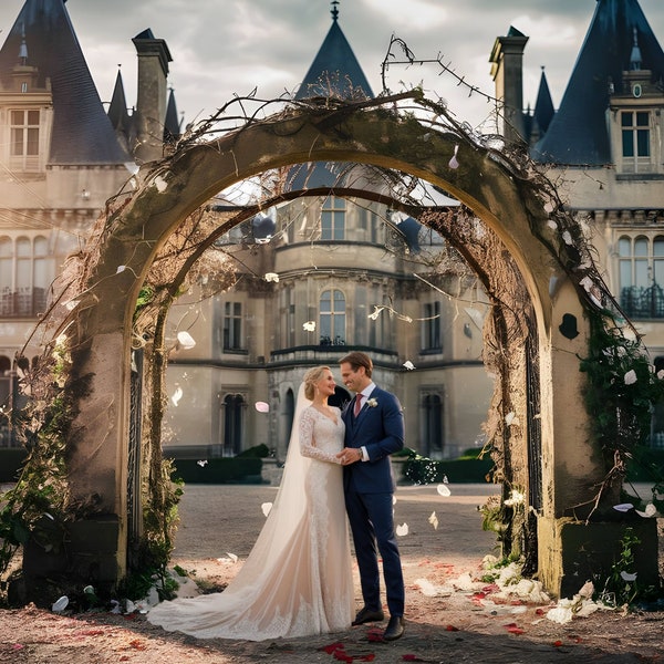 Enchanted French Castle Digital Photography Background, French Castle Digital Backdrop, Regal Castle Backdrop for Wedding and Maternity