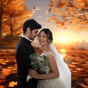 Fall Digital Backdrop, Fall Landscape Backdrop Photography Composite with Autumn Leaves on Road, Outdoor Digital Background, Print Photo