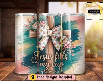 Coquette Christian Tumbler Wrap: Cross Valentine Sublimation Design (PNG Digital Download)