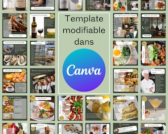 Template, template Canva, Design ANISETTE. Pack de template, pour 30 publications Instagram en français, professionnels de la restauration.