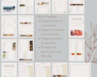 Template Canva, model de carte et menus de restaurant. design BEIGE MINIMALISTE.