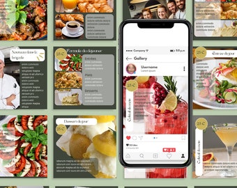Template Canva, Design ANISETTE. Pack de template Canva, pour 30 publications Instagram en français, professionnels de la restauration.