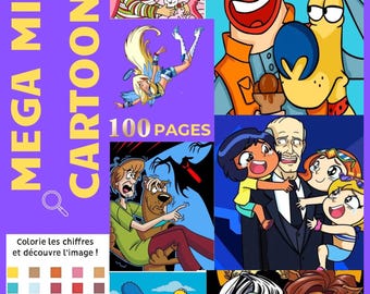 Cartoon Color by Number Pictures – 100 Printable Coloring Pages, Nostalgic Coloring Book PDF