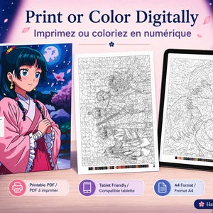 Collection of 52 anime coloring designs included in the digital mystery coloring book
