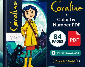 Livre de coloriage Coraline par numéros (PDF), art d'horreur sombre (84 pages)